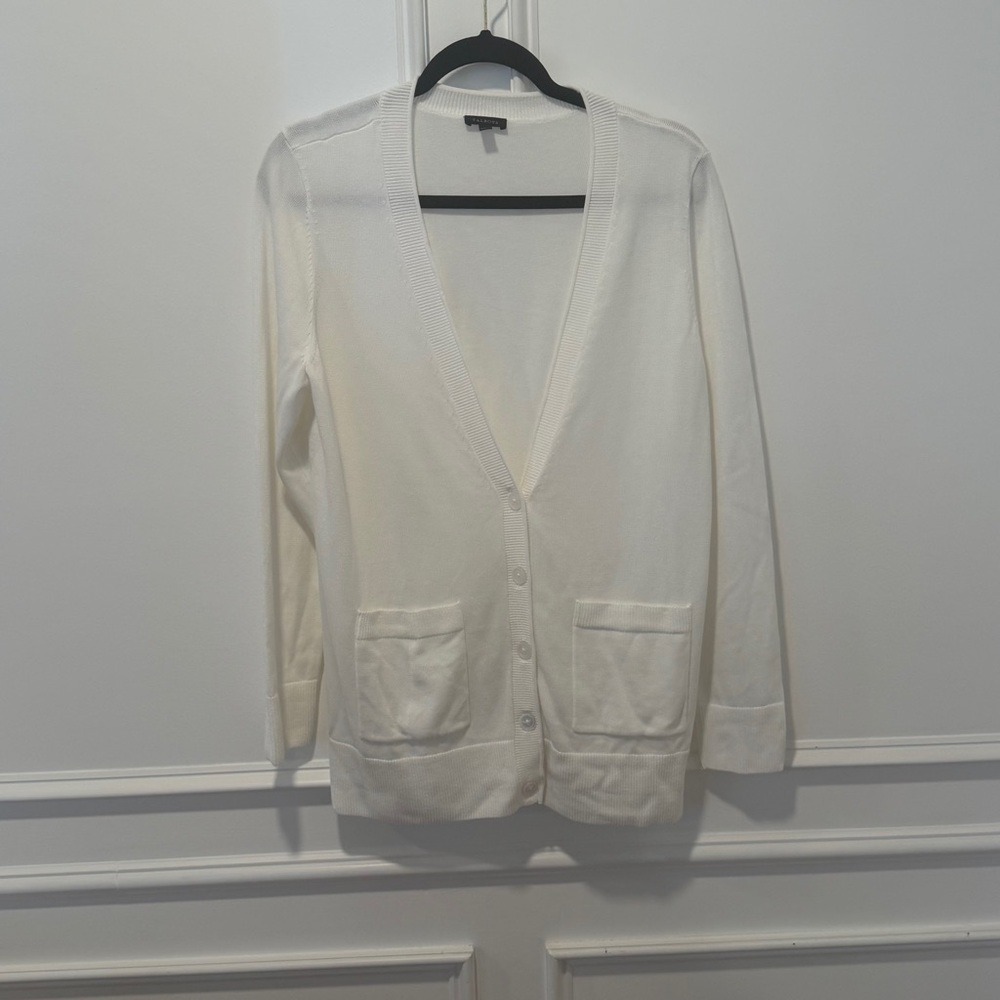 Talbots Cardigan Cream White Button Front Pockets Cotton Blend Women's M